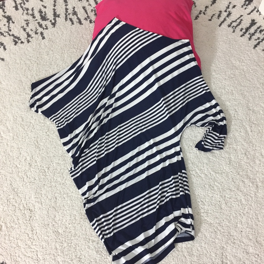 Striped blu and white angled dress